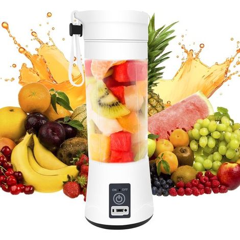 Licuadora portátil de 380 ml, batidora para batidos, potente batidora recargable con 6 cuchillas, mini batidora para cocina, oficina y gimnasio. (1/2)