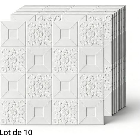 Lot de 10 Stickers Muraux 3D Auto-adhésifs Blancs 35×35cm, Panneaux Muraux en Mousse Imperméables et Antichocs pour Chambre et Salon (1/5)