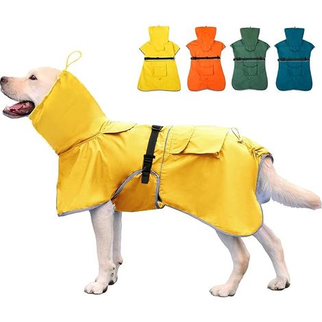 Imperméable Chien, Poncho Capuche Ajustable, Réfléchissant, Chiens Taille Moyenne Grande (Jaune, 6XL) (1/5)