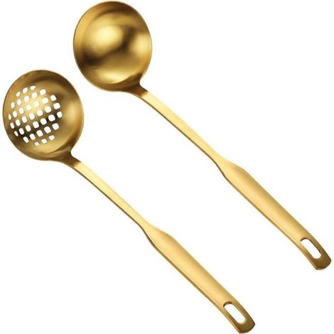 2 pièces Louche Passoire Set Long Manche Acier Inoxydable Cuisine Ustensile Cuillère de Service (1/4)