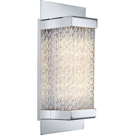 Wandlampe LED Wandleuchte Schlafzimmerlampe Flur, Metall Chrom Glas gerillt, 3W 260 lm warmweiß, BxH 20x10 cm