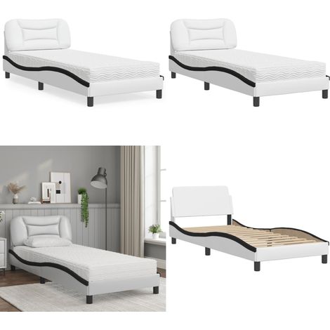 Lit avec matelas blanc et noir 90x190 cm similicuir - Lit Double - Lit Plateforme - Lit Design - Lit Confortable - Literie - Home & Living (1/5)