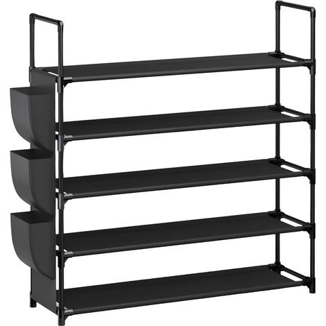 Étagère a Chaussures 5 Niveaux en Métal avec Poches pour 20 à 25 Paires Meuble Chaussure Détachable Grande Capacité, Rangement Chaussures pour Entrée, Placard, Garage, Noir (1/5)