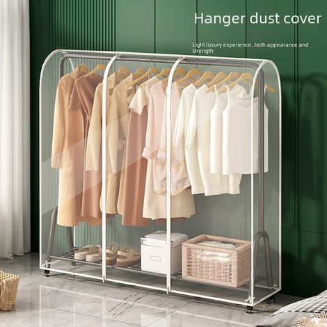Portant à vêtements avec housse anti-poussière imperméable, 2 barres, 60 x 120 cm, armoire suspendue pliable (1/5)