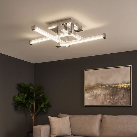 Deckenleuchte Glas klar Wohnzimmerleuchte Designlampe chrom, LED 25,6W 2918Lm neutralweiß, LxBxH 69,2x69,2x18,9 cm