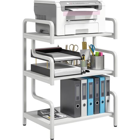 3-Tier Printer Stand with Storage Shelves, Printer Table, 55 x 40 x 77cm Printer Shelf for Home Office, Study, White