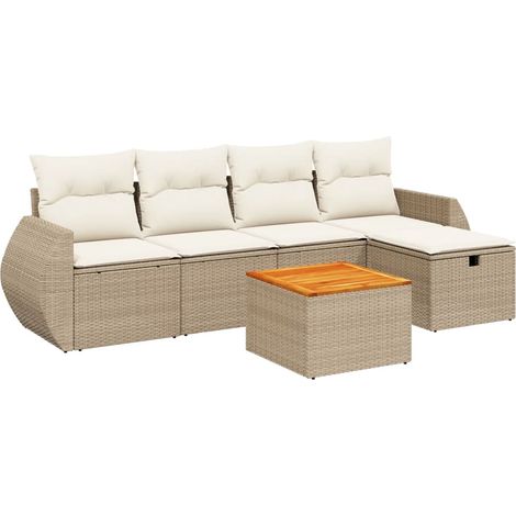 Set Divano da Giardino 6 pz con Cuscini Beige in Polyrattan vidaXL (1/4)