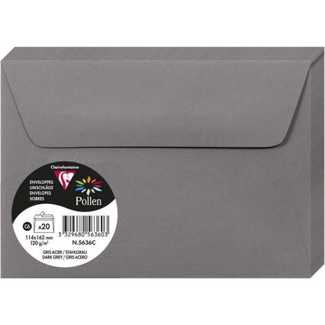 Enveloppe - CLAIREFONTAINE - Pollen - 120g - 114x162 mm - Gris acier - Paquet de 20