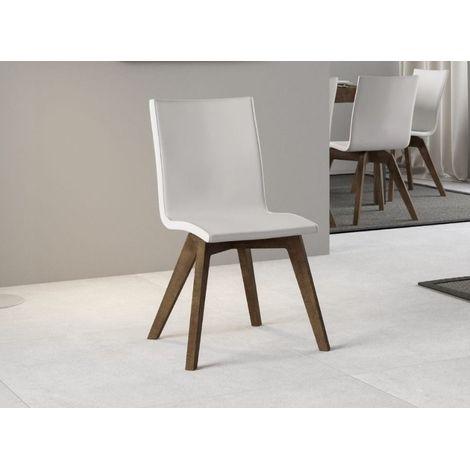 Chaise moderne simili cuir blanc et pieds bois foncé Julak (1/4)
