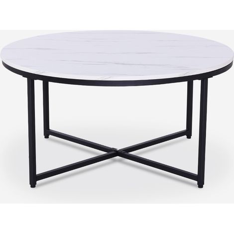 Tavolino da salotto rotondo 80cm in metallo e piano effetto marmo Sulley - Bianco (1/5)