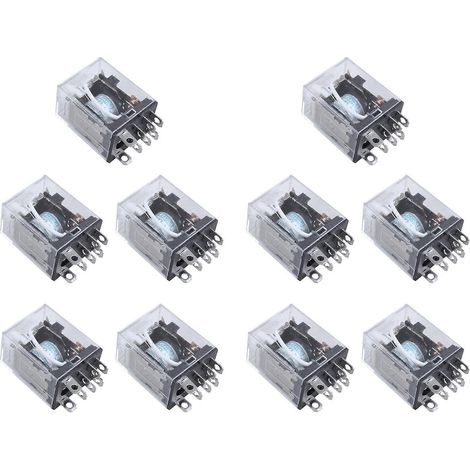 10 relais électromagnétiques JQX-13F LY2 AC 24V à bobine, 8 broches, DPDT, LED rouge (1/5)