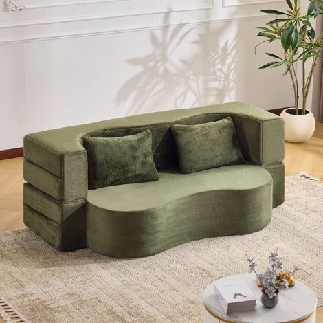 Grand canapé-lit futon compact et pliable, sans montage, idéal pour les salons, chambres d'amis, chambres à coucher et autres espaces, vert (1/5)