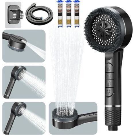 High Pressure Shower Head, Anti-Limescale Shower Head, With 15 Stages Filter3 and 1.5M Hose, Support, 4 Types of Jets Bathroom Shower Shower, SPA Shower Head Economy, Gray (1/5)