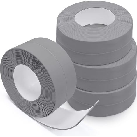 Sigillante per pareti e facciate, fondo porta adesivo, 4 rotoli di nastro sigillante, PVC autoadesivo, WC, vasca da bagno, angolo parete, piastrelle (grigio)