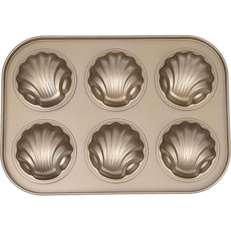 Antihaft Backform Muschel Design Golden 6 fach Mulden Kuchenform aus Langlebigem Material Hitzebeständig für Backen zu Hause und Kücheneinsatz (1/5)