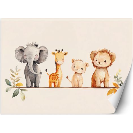Tapete für Kinderzimmer Afrikanische bunte Tiere in Beige 100x70 cm