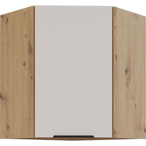Küchen Eckhängeschrank 60x60 cm Küche SOLANO Kaschmir beige matt + Eiche Artisan matt Küchenzeile Küchenblock Einbauküche (1/4)
