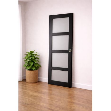 Porte Coulissante Telia Noir Vitrée H204 X L73 Cm, Coquilles, Tire Doigt Gd Menuiseries (1/3)