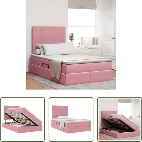 LED-Beleuchtung -  Aufbewahrungsbett mit Matratze Rosa 120 x 200 cm Samt