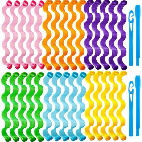 Outil de bouclage manuel pour cheveux - 25 cm, 30 bigoudis ondulés (note de commande : couleurs des bigoudis ondulés : 5 de chaque couleur : rose, violet foncé, orange, vert, bleu et jaune) (1/5)