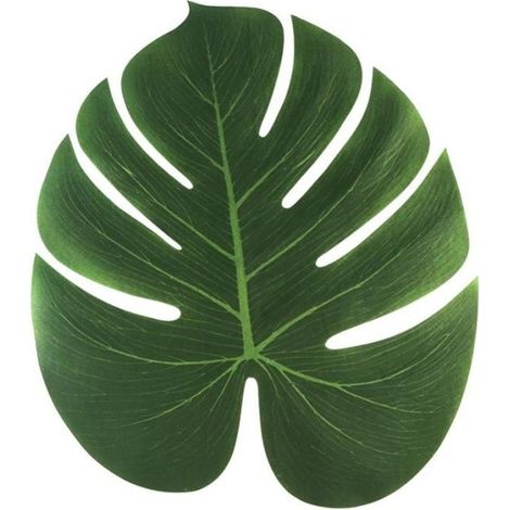 Feuilles de palmier artificielles tropicales pour Hawaii Luau - Lot de 60 - 35 x 29 cm - Vert - Tissu de soie (1/4)