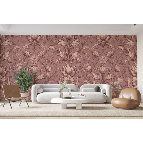 Papier peint retro arabesques et motifs dantan marron - 150 x 250 cm (1/2)