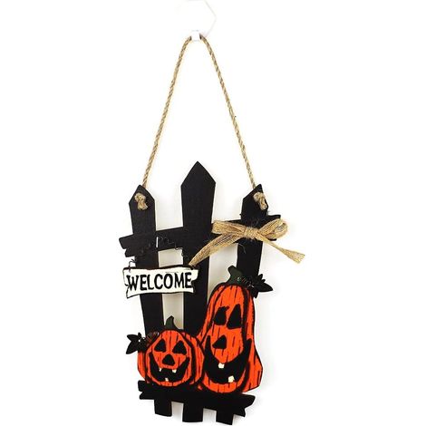 Couronne de bienvenue citrouille effrayante pour Halloween, décoration extérieure, accessoire photo (carrée) (1/5)
