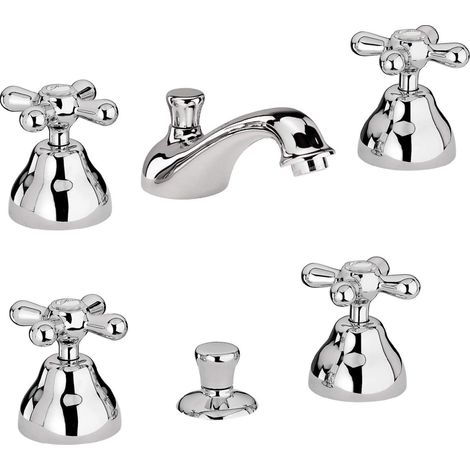 Paini Liberty Rubinetto Bidet e Lavabo set completo bagno batteria 3 fori con maniglie a Croce stile classico e retrò manopole a stella Cromato Made in Italy (1/2)