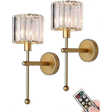 Moderne Wandleuchten aus Glas und Kristall, batteriebetrieben, 2er-Set, goldfarben, wiederaufladbar, mit Fernbedienung (1/4)