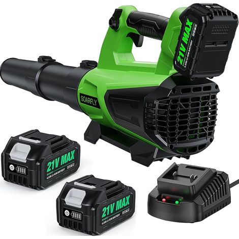Souffleur de Feuilles sans Fil avec 2×4,0Ah Batterie et Chargeur, Moteur 21V 19 000 TR/Min, 160MPH / 580CFM, Vitesse réglable, léger pour Jardin, terrasse et allée (1/5)