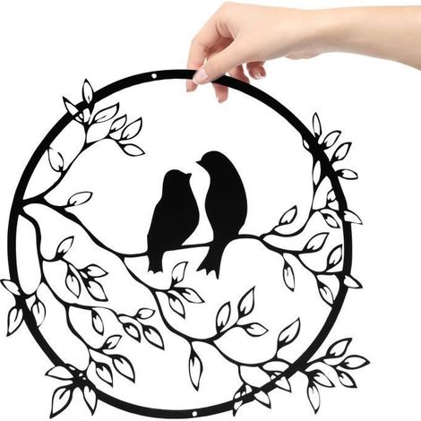 Art Mural en Métal, Décoration Murale en Fer Forgé Silhouette Oiseau Art Déco, Convient pour Salon, Jardin, Chambre,30cm (1/4)