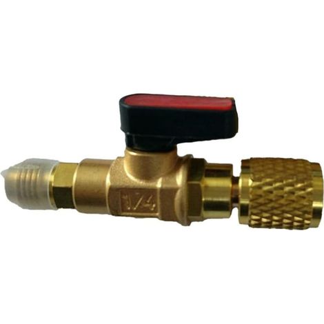 Kältemittelventil für Klimaanlagen, kompakter Winkelventiladapter für SAE 1/4"-Kältemittel, gerades Kugel-Kältemittelventil (Gold) (1/5)