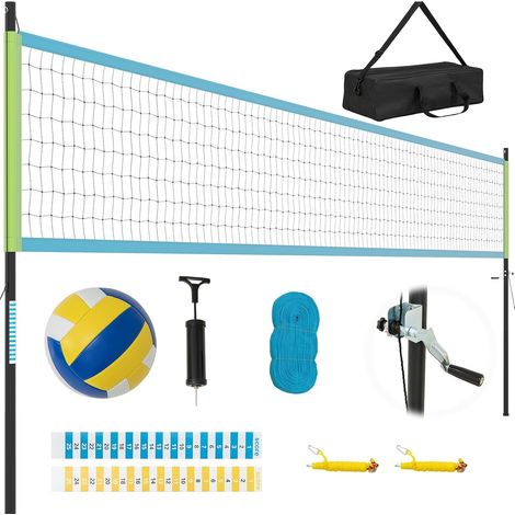 ensemble de filet de volleyball extérieur portable jardin plage système robuste poteaux réglables en hauteur entraînement jeu ballon gonflable pompe (1/5)