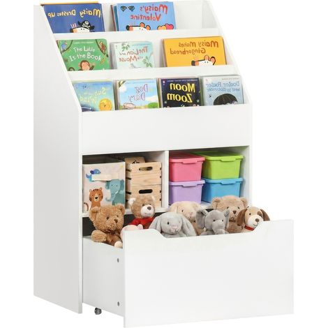 Piccola Libreria per Bambini con Ripiani e Cassetto in MDF, 60x29.9x90cm, Bianco