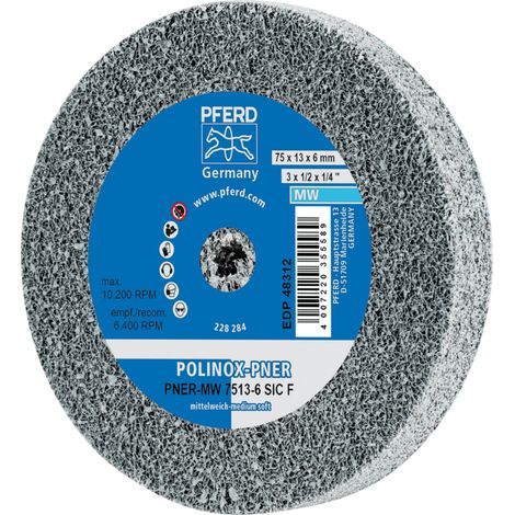 PFERD TOOLS POLINOX verpresstes Vlies-Rad PNER Ø 75x13 mm Bohrung-Ø 6 mm Mittelweich SIC Fein für Finish 5 Stk (1/4)