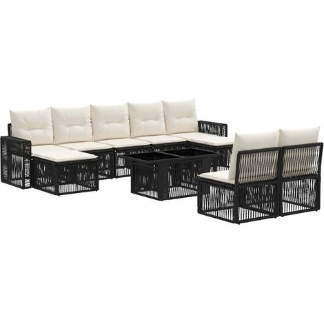 Conjunto de sofás de jardín 10 uds. Negro y Blanco Crema vidaXL (1/5)