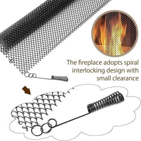 Pack of 2 mesh fireplace curtains, scroll pattern fire-resistant chain ...