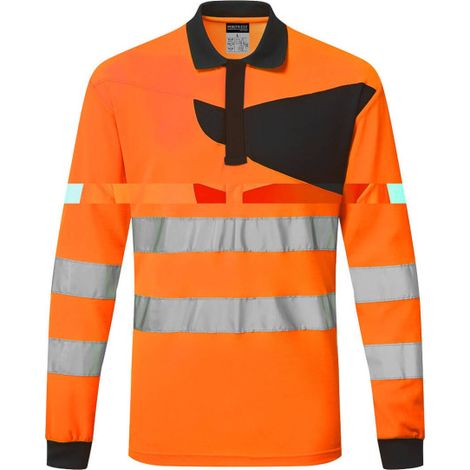 Polo de Alta Visibilidad PW2 Hi-Vis de Manga Larga / Naranja Negro / XXL