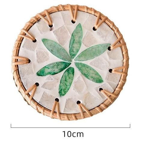 Dessous de verre isolants en rotin et céramique, adaptés au thé, au café et à la table, ensemble de 3 pièces, couleurs aléatoires. (1/2)