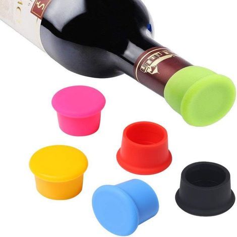 Capsules de liège scelléesLot de 7 pièces en couleurs (Bleu, Rose, Rouge, Jaune, Noir, Vert, Orange) pour un rangement pratique et hermétique de vos bouteilles de vin et bière (1/5)