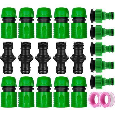 Lot de 22 Raccords d'arrosage Rapides Ensemble pour Tuyau d'arrosage, 10x 1/2" Tuyau Rapides Raccord, 5x Double connecteur, 5x Connecteur Nez de Robinet, 2x Ruban d'Étanchéité Industriel PTFE
