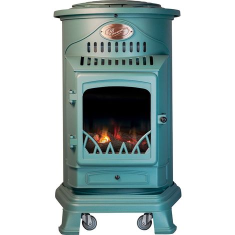 Universal – Poêle à gaz fonte véritable 3.4kW – Chauffage à gaz effet feu de bois – Autonomie 60h – Pour pièces jusqu'à 80m² (1/5)