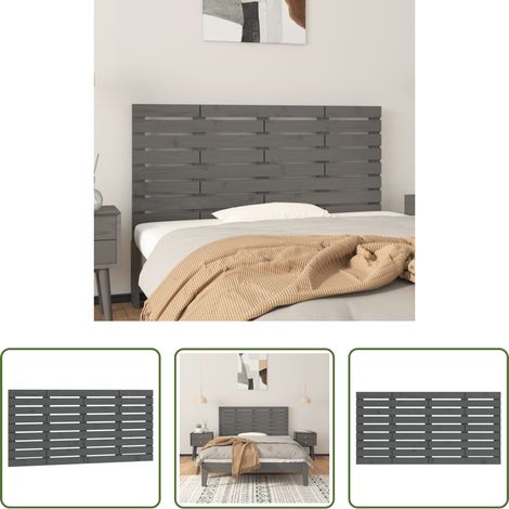 vidaXL Cabecero de cama de pared madera maciza pino gris 126x3x63 cm (1/5)