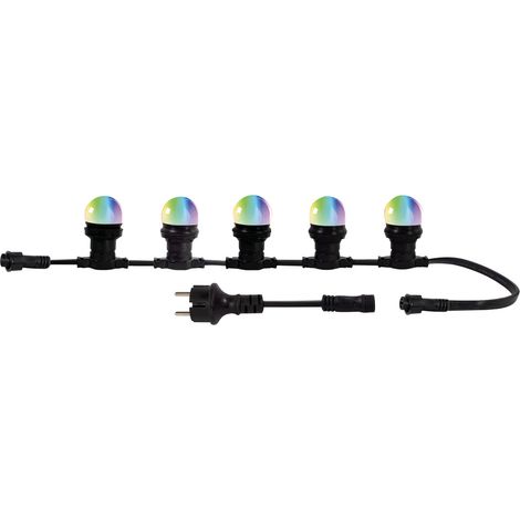 Guirlande Guinguette LED 10m, 10 ampoules RVB remplaçables, E27, 150W, 50 lumens, IP65, connectable - Tibelec (1/5)