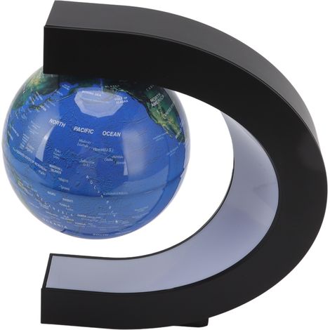 Globe décoratif magnétique en lévitation, 15 cm, rotatif et lumineux, en forme de C, pour bureau. Version anglaise, 100-240 V, bleu foncé, prise européenne.
