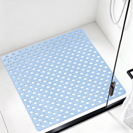 Tapis de Douche Antidérapant, Grand Tapis de Bain Carré 70 70cm avec Ventouses, Tapis de Baignoire Antibactérien Lavable pour la Douche, Baignoire (Bleu Clair B) (1/5)