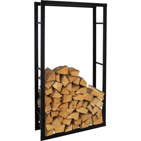 ML-Design Estanteria Metálica para Leña 80 x 150 x 25 cm Soporte Organizador de Madera para Interior o Exterior, Leñero Negro Moderno junto a Chimenea / Fogata Estructura de Acero para Apilar Troncos (1/5)