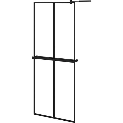 vidaXL Mampara ducha con estante vidrio ESG y aluminio negro 80x195 cm (1/2)