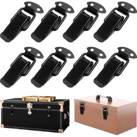Set mit 8 Edelstahl-Kippriegeln, Türriegeln mit Hebelmechanismus, Federriegeln für Werkzeugkasten, Schublade, Schrank (Schwarz) (1/4)