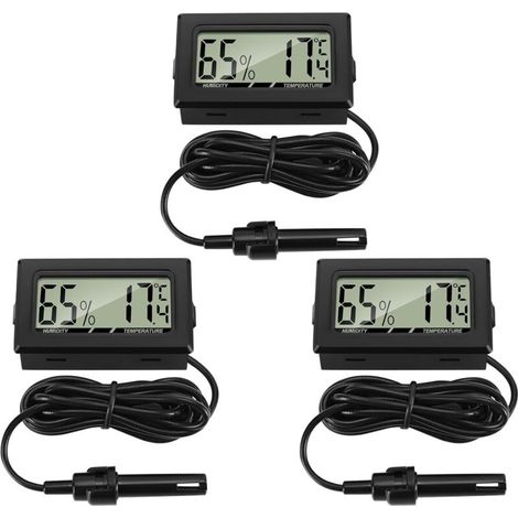 3-teiliges digitales Thermometer-Hygrometer mit externen Sonden, Temperatur- und Feuchtigkeitsmesser für Wohnzimmer, Büro, Reptilienbrutkasten, Geflügelhaltung und Reptilien